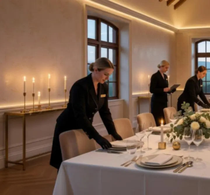 Elegant venue setup prepared for a professional event