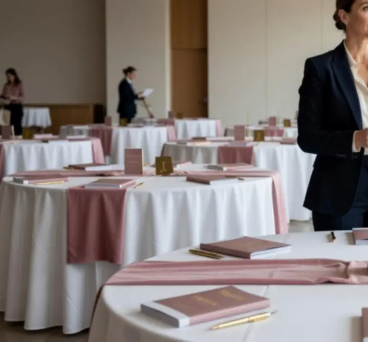 Professional event setting in the United Kingdom with carefully arranged seating and details